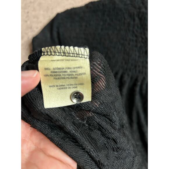 Deletta Anthropologie Black Lace Mock Neck Blouse Large Sheer Goth Fairy Witchy - Picture 9 of 9